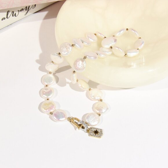Freshwater Coin Pearls Necklace and .925 Sterling Silver - Picture 8 of 13